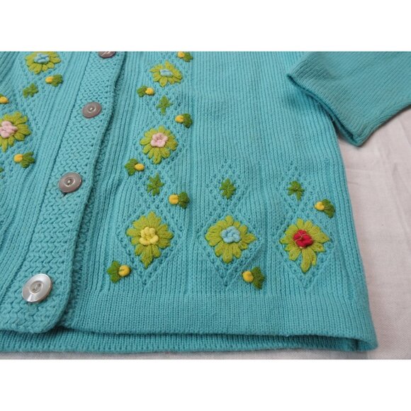 VTG Donovan Galvani Embroidered Cardigan Sweater Sz 38 M Aqua Blue Hong Kong - Picture 10 of 14